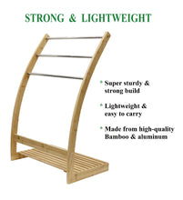 Load image into Gallery viewer, CARLA HOME Bamboo Towel Bar Metal Holder Rack 3-Tier Freestanding and Bottom shelf for Bathroom
