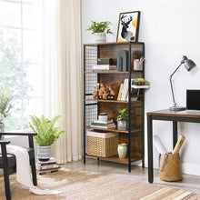 Load image into Gallery viewer, VASAGLE 4 Tiers Bookcase Office Storage Shelf Rustic Brown and Black