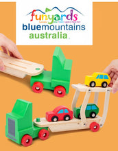 Load image into Gallery viewer, Wooden kids toy truck 6 wheel 28 cm Truck | Car Carrier with 3 Cars-plus movable tray NEW Pine.