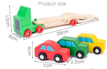 Load image into Gallery viewer, Wooden kids toy truck 6 wheel 28 cm Truck | Car Carrier with 3 Cars-plus movable tray NEW Pine.