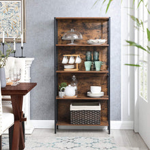 Load image into Gallery viewer, VASAGLE 4 Tiers Bookcase Office Storage Shelf Rustic Brown and Black