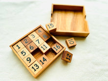 Load image into Gallery viewer, Slide 15 numbers sort brain teaser puzzle, wood, handmade 3D puzzle-sort the numbers in correct order