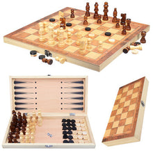 Load image into Gallery viewer, 3-in-1 Folding Chessboard Wood Chess Board Box Puzzle Kids Adult Game Toy with Chess