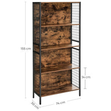 Load image into Gallery viewer, VASAGLE 4 Tiers Bookcase Office Storage Shelf Rustic Brown and Black