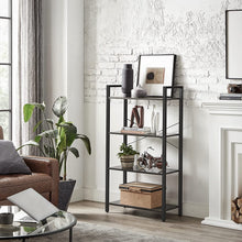 Load image into Gallery viewer, VASAGLE 4-Tier Bookshelf Storage Rack with Steel Frame for Living Room Office Study Hallway Industrial Style Charcoal Grey and Black