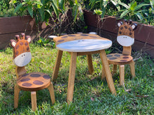 Load image into Gallery viewer, Kids Wooden Table + 2 Chairs Set Giraffe Design Carved Timber Children Furniture