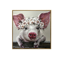 Load image into Gallery viewer, Wall art canvas framed print Penny the Pig 70 x 70cm.