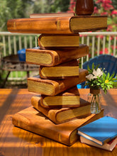 Load image into Gallery viewer, Side Table, corner Stool, Plant Stand Raintree Wood Natural Finish-Book Stack stool Gold pages
