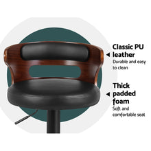 Load image into Gallery viewer, Set of 2 Bar Stools Kitchen Wooden Gas Lift Leather Stool Metal Black Barstools