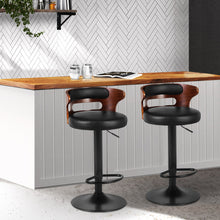 Load image into Gallery viewer, Set of 2 Bar Stools Kitchen Wooden Gas Lift Leather Stool Metal Black Barstools