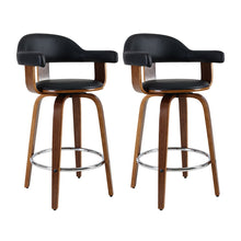 Load image into Gallery viewer, Artiss Set of 2 Bar Stools PU Leather Wooden Swivel - Wood, Chrome and Black