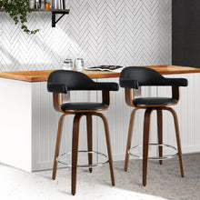 Load image into Gallery viewer, Artiss Set of 2 Bar Stools PU Leather Wooden Swivel - Wood, Chrome and Black
