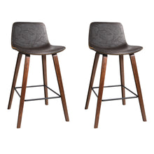 Load image into Gallery viewer, Artiss Set of 2 PU Leather Bar Stools Square Footrest - Wood and Brown