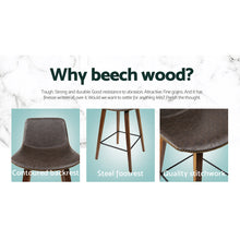 Load image into Gallery viewer, Artiss Set of 2 PU Leather Bar Stools Square Footrest - Wood and Brown
