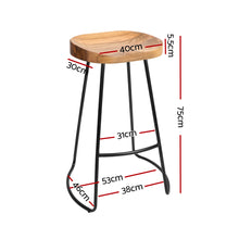 Load image into Gallery viewer, Artiss Set of 2 Elm Wood Backless Bar Stools 75cm - Black and Light Natural