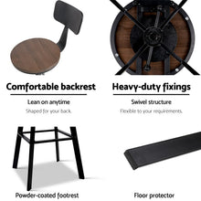 Load image into Gallery viewer, Artiss Set of 2 Rustic Industrial Style Metal Bar Stool - Black and Wood