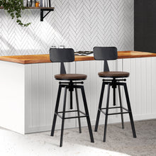 Load image into Gallery viewer, Artiss Set of 2 Rustic Industrial Style Metal Bar Stool - Black and Wood