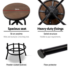 Load image into Gallery viewer, Artiss Bar Stool Industrial Round Seat Wood Metal - Black and Brown