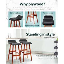 Load image into Gallery viewer, Artiss Set of 2 PU Leather Wood Wave Style Bar Stool - Black
