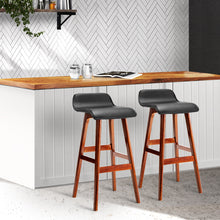 Load image into Gallery viewer, Artiss Set of 2 PU Leather Wood Wave Style Bar Stool - Black