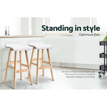 Load image into Gallery viewer, Artiss Set of 2 PU Leather Wood Wave Style Bar Stool - White