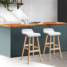 Load image into Gallery viewer, Artiss Set of 2 PU Leather Wood Wave Style Bar Stool - White