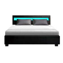 Load image into Gallery viewer, Artiss Cole LED Bed Frame PU Leather Gas Lift Storage - Black Queen