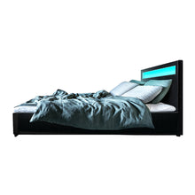 Load image into Gallery viewer, Artiss Cole LED Bed Frame PU Leather Gas Lift Storage - Black Queen