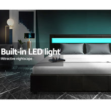 Load image into Gallery viewer, Artiss Cole LED Bed Frame PU Leather Gas Lift Storage - Black Queen