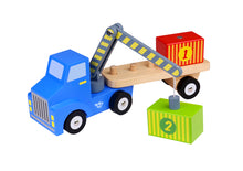 Load image into Gallery viewer, Wooden Toy Loader Truck With Containers And Crane.