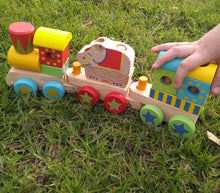 Load image into Gallery viewer, Wooden Block Puzzle Shapes Circus Elephant Stacking Train-12 shaped blocks.