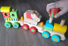 Load image into Gallery viewer, Wooden Block Puzzle Shapes Circus Elephant Stacking Train-12 shaped blocks.