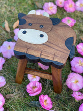 Load image into Gallery viewer, Kids Chair Wooden Stool Animal COW Theme Children’s Chair and Toddlers Stepping Stool.
