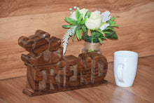 Load image into Gallery viewer, Wooden carved Friend words decoration 29 cm long.