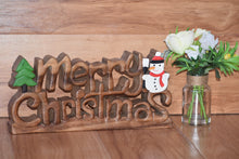 Load image into Gallery viewer, Wooden carved Merry Christmas decoration 38 cm long