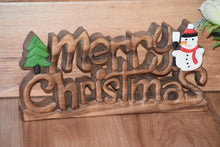 Load image into Gallery viewer, Wooden carved Merry Christmas decoration 38 cm long