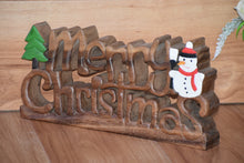 Load image into Gallery viewer, Wooden carved Merry Christmas decoration 38 cm long