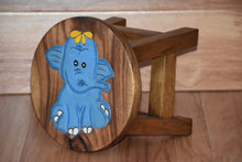 Load image into Gallery viewer, Children's Wooden Stool Blue Baby ELEPHANT Themed Chair Toddlers Step sitting Stool