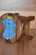 Load image into Gallery viewer, Children's Wooden Stool Blue Baby ELEPHANT Themed Chair Toddlers Step sitting Stool