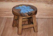 Load image into Gallery viewer, Children's Wooden Stool Blue Baby ELEPHANT Themed Chair Toddlers Step sitting Stool