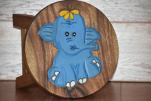 Load image into Gallery viewer, Children's Wooden Stool Blue Baby ELEPHANT Themed Chair Toddlers Step sitting Stool