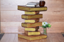 Load image into Gallery viewer, Side Table, corner Stool, Plant Stand Raintree Wood Natural Finish-Book Stack stool-Gold leaf Pages