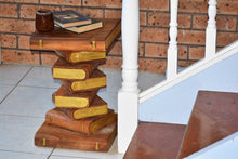 Load image into Gallery viewer, Side Table, corner Stool, Plant Stand Raintree Wood Natural Finish-Book Stack stool-Gold leaf Pages