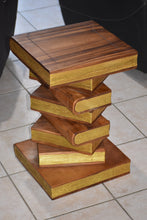 Load image into Gallery viewer, Side Table, corner Stool, Plant Stand Raintree Wood Natural Finish-Book Stack stool-Gold leaf Pages
