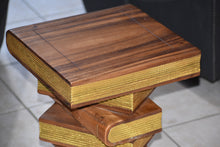 Load image into Gallery viewer, Side Table, corner Stool, Plant Stand Raintree Wood Natural Finish-Book Stack stool-Gold leaf Pages