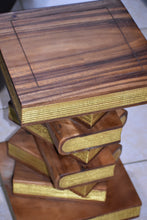 Load image into Gallery viewer, Side Table, corner Stool, Plant Stand Raintree Wood Natural Finish-Book Stack stool-Gold leaf Pages