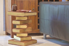 Load image into Gallery viewer, Side Table, corner Stool, Plant Stand Raintree Wood Natural Finish-Book Stack stool Gold pages
