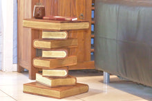 Load image into Gallery viewer, Side Table, corner Stool, Plant Stand Raintree Wood Natural Finish-Book Stack stool Gold pages