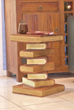 Load image into Gallery viewer, Side Table, corner Stool, Plant Stand Raintree Wood Natural Finish-Book Stack stool Gold pages