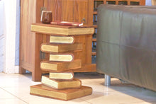 Load image into Gallery viewer, Side Table, corner Stool, Plant Stand Raintree Wood Natural Finish-Book Stack stool Gold pages